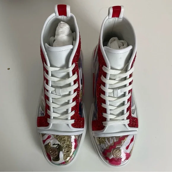 LIMITED EDITION Christian Louboutin High Top Sneaker Sz 41.5 Dolan Strass Trash - Picture 3 of 15
